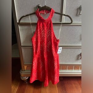 Charlotte Russe Red Lace and Nude Halter Romper XS